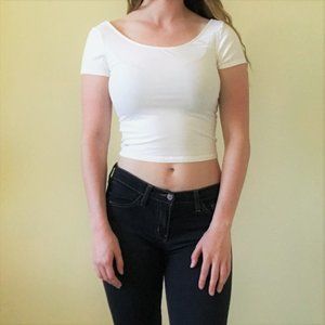 American Eagle Scoop Neck Low Back White Crop Top